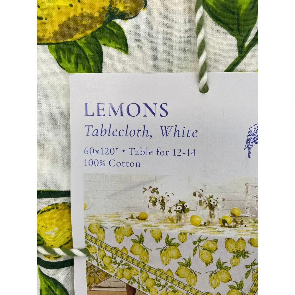 April Cornell Tablecloth 60x120 Lemons White Yellow Cotton Fruit Print Summer